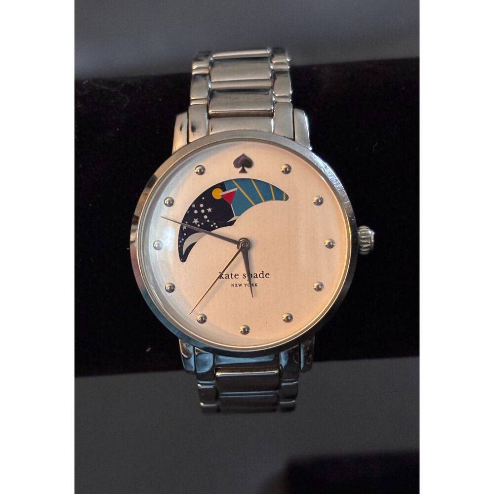 Kate Spade Gramercy Moon Phase Stainless Steel Watch Silver KSW1075